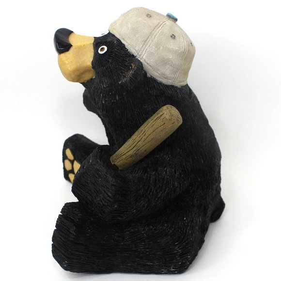 Black Bear Piggy Bank Coin Bank Baseball Cap And Baseball Bat Rare Resin - Picture 2 of 6